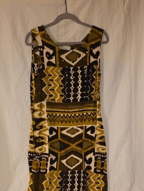 Abstract Geo-Print Sleeveless Dress in Mustard and Black
